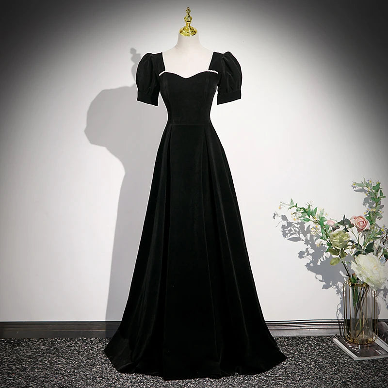 Vintage Black Velvet Gown With Puff Sleeves on Luulla