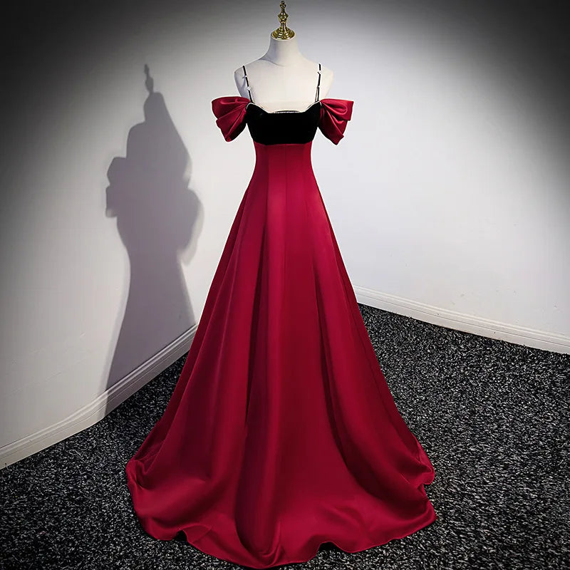 Red Velvet Gown With Statement Shoulder Bows on Luulla