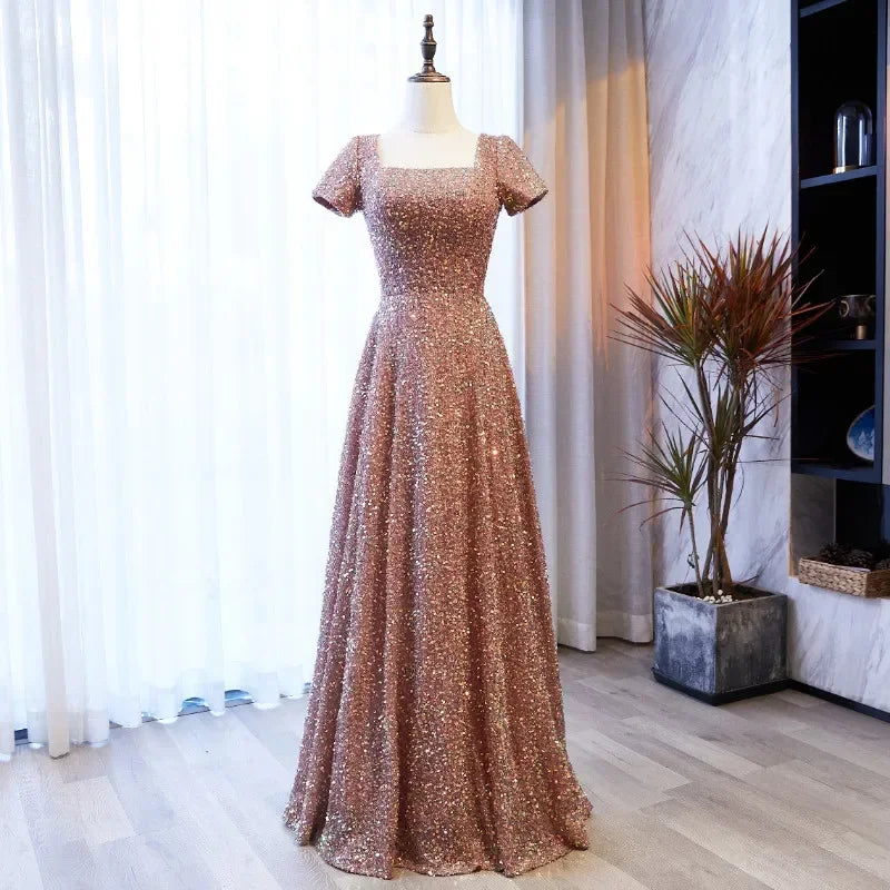 Floor Length Mauve Mirror Work Embellished Flared Gown